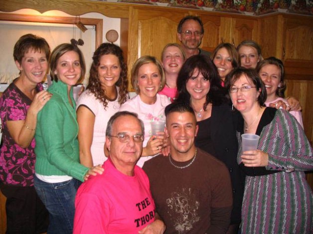 Barbara Ornstein on left, Bill Bingman in pink t-shirt